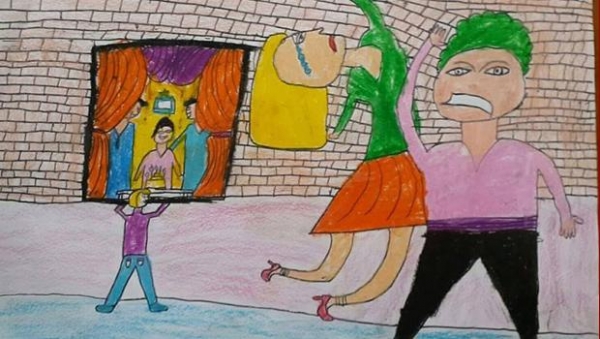 Bursa Barbaros Ortaokulu öğrencileri, kadına ve çocuğa şiddeti resimlerle anlattılar